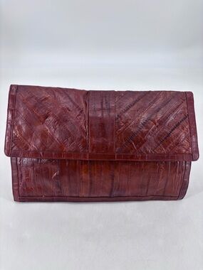 Vintage 70s Genuino Leather Eel Skin Disco Groovy Minimalist Envelope Clutch